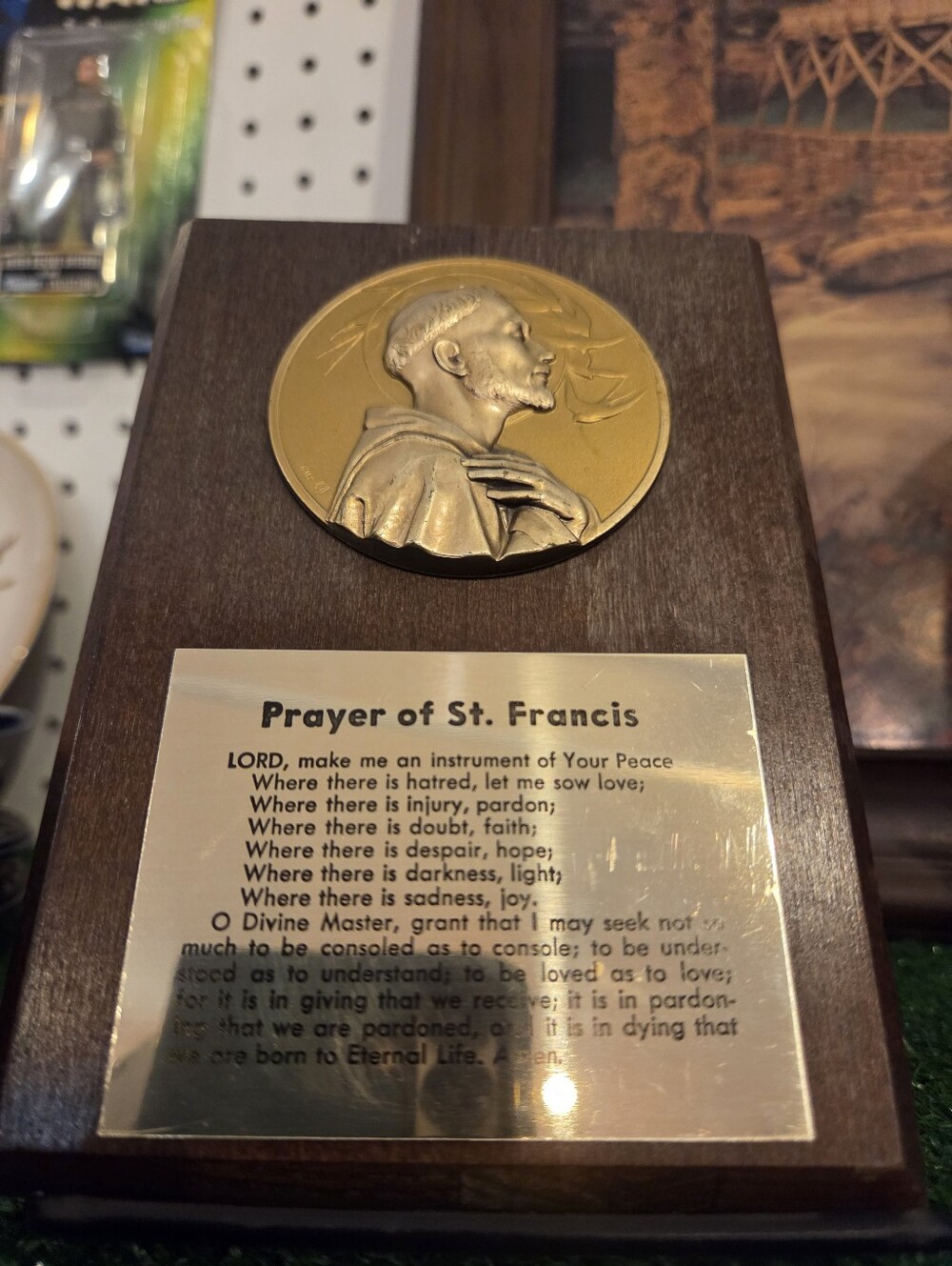 St. Francis Prayer Wooden Plaque with Gold Medallion